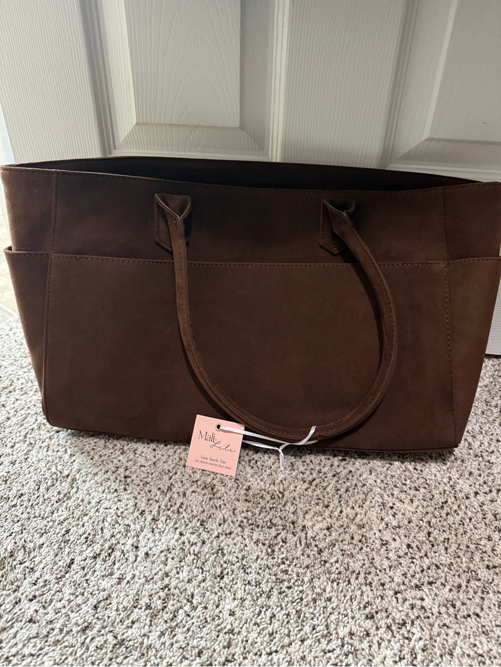 Faux Suede Tote Bag in Dark Brown